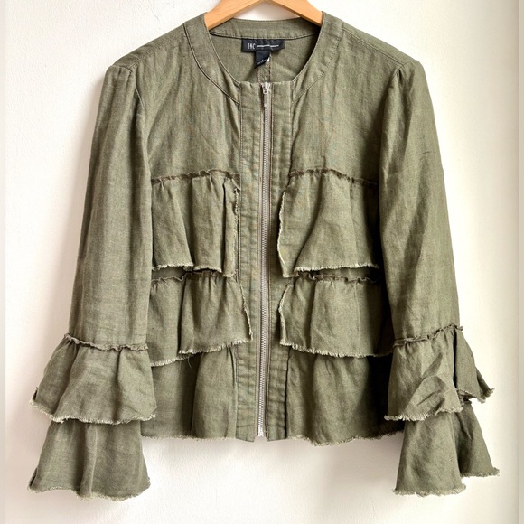 INC International Concepts Sage Green 100% Linen Zip Up Shirt / Light Blazer Sm - Picture 2 of 5